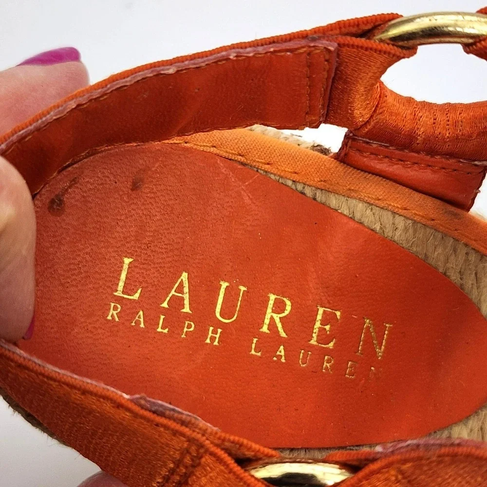 Lauren Ralph Lauren Indigo Espadrille Wedge Sandal Orange 9.5